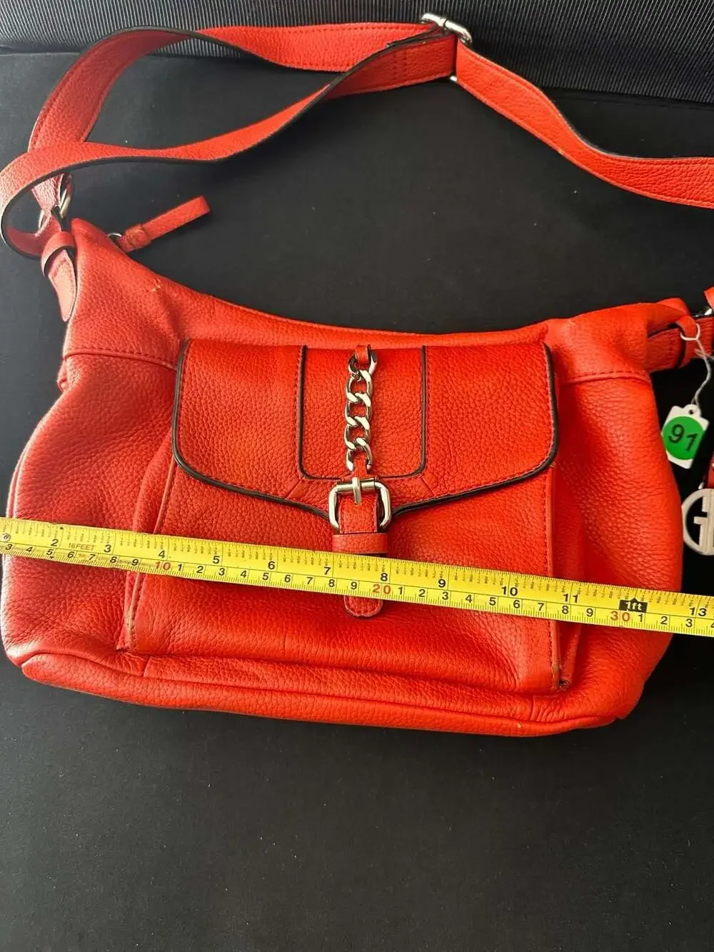No.91 Giani Bernini Pebbled Orange Leather Hobo Shoulder Bag with Chain Detail
